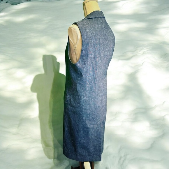 MICHAEL Michael Kors Linen-Blend Collared Longline Vest in Indigo Blue Size 6 - Picture 6 of 12